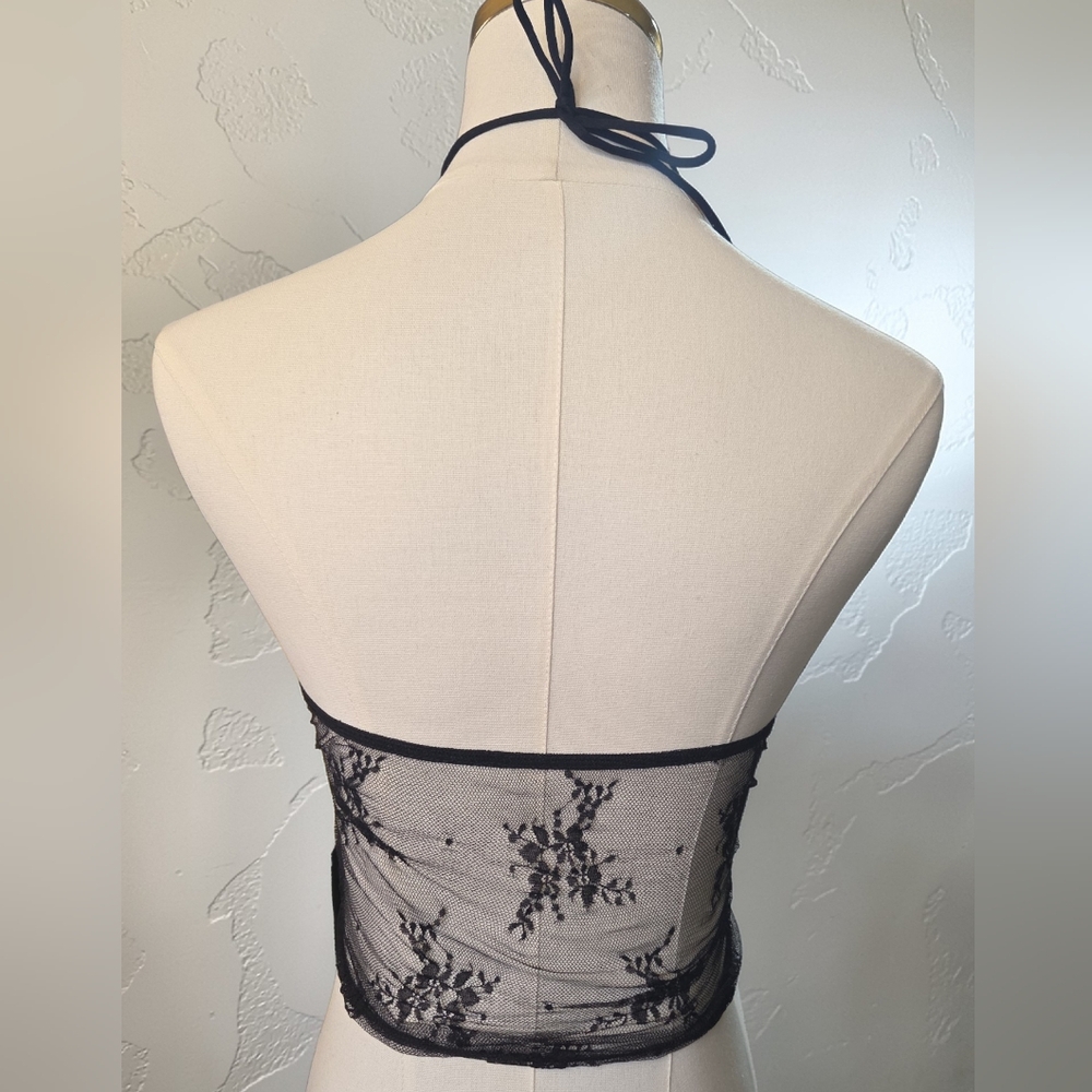 Elegant Black And Tan Lace Halter Bralette Size XS - Picture 3 of 4